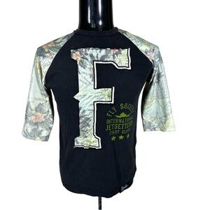 Fly Society Mens Sz M Raglan Tropical Print 3/4 Sleeve Tee